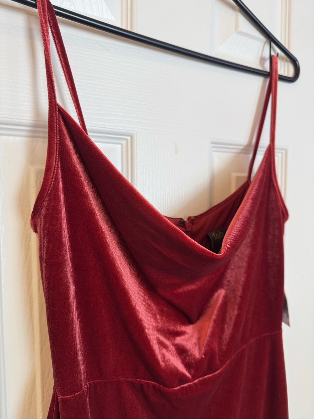 Taylor Burgundy Velvet Midi Slip Dress with Cowl Neck - Picture 2 of 5